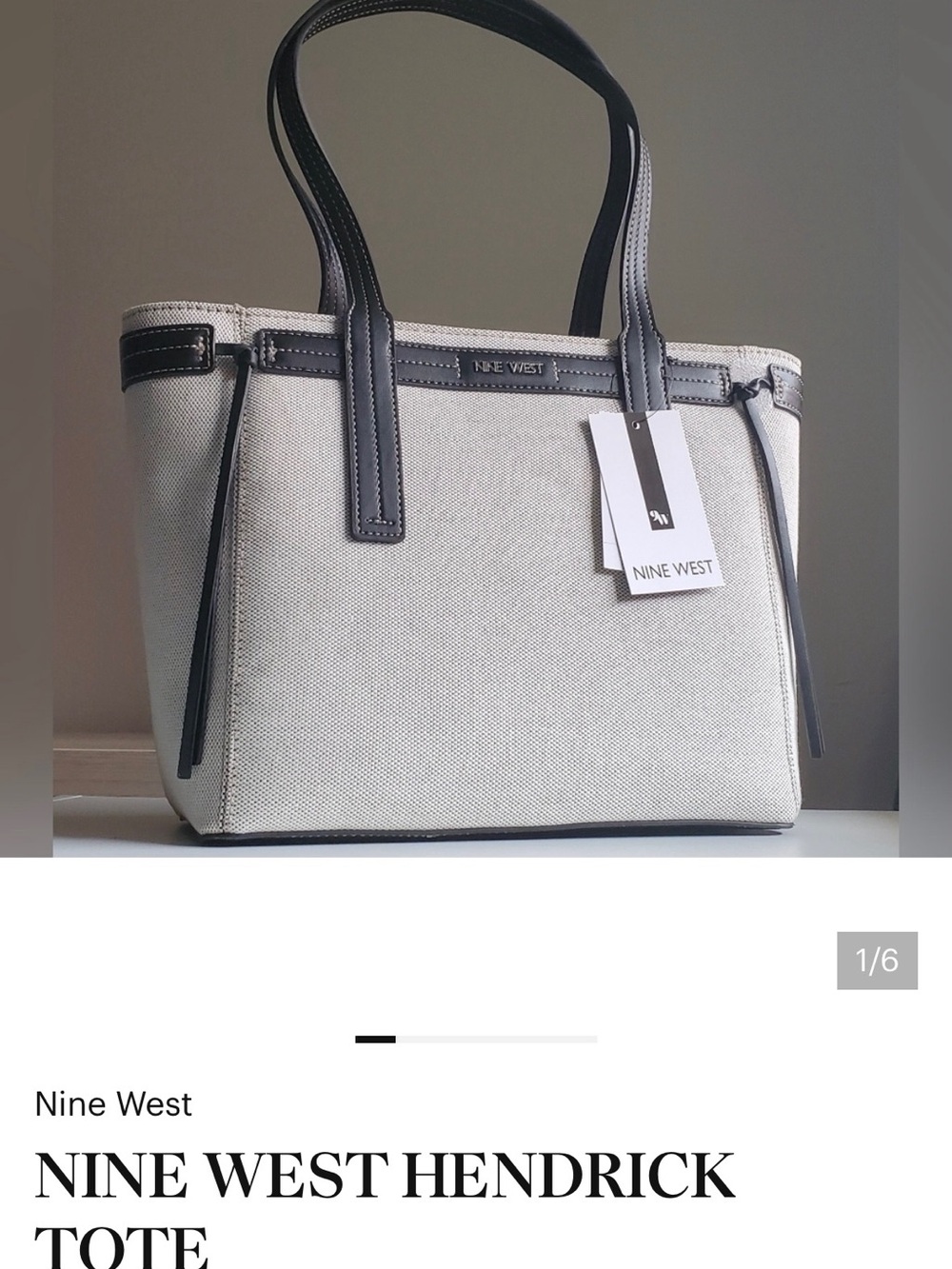 Nine West Cream Canvas Tote with Black Trim